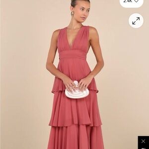 Amazing Evening Dark Rose Pink Tiered Maxi Dress